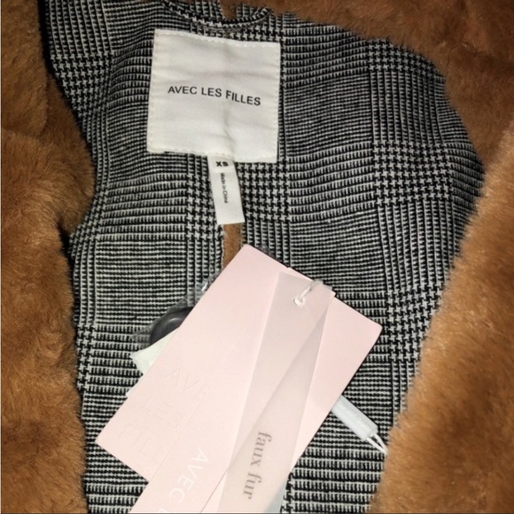 Avec Les Filles Honey Faux Fur Single-Button Jacket SzXS Oversized Notch Lapel - Picture 15 of 16